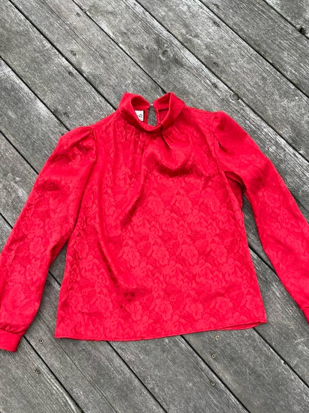 Ellen-D Kollection red satin high neck vintage victorian blouse